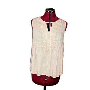 Francesca Womens Babydoll Top Size Medium Pink Sleeveless Keyhole Neck